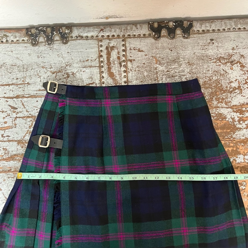 Vintage Scottish Wool Tartan Wrap Kilt Plaid Maxi Skirt with Buckle Detail - Picture 15 of 16